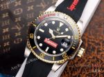 High quality Replica Rolex Submariner &Supreme Different Design Strap Black Design Face Dial With Red Supreme Black Ceramic Bezel watch strap is printed with red Supreme Fashion Watch